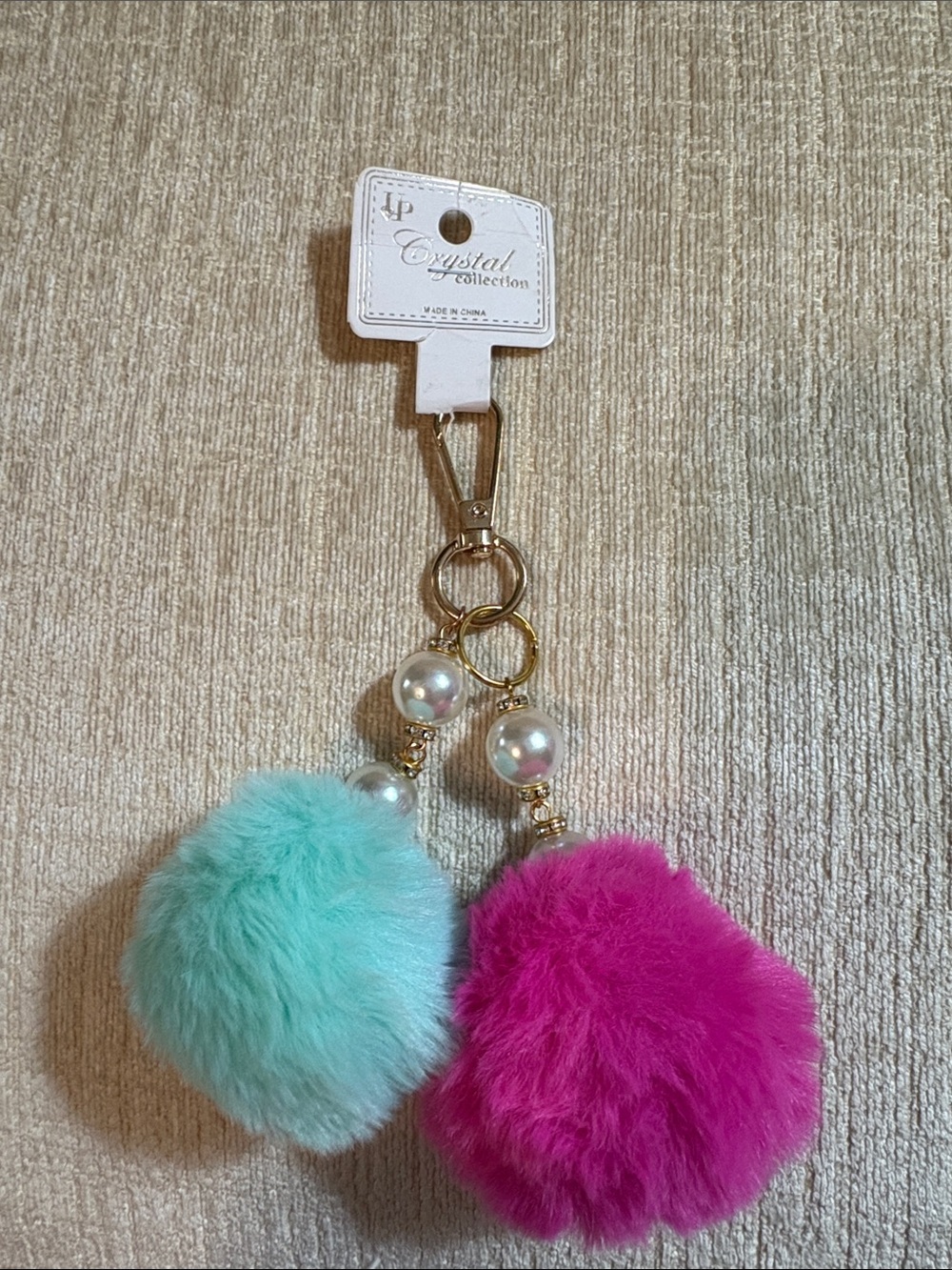 Faux Fur Pom Keychain - Pink & Mint
